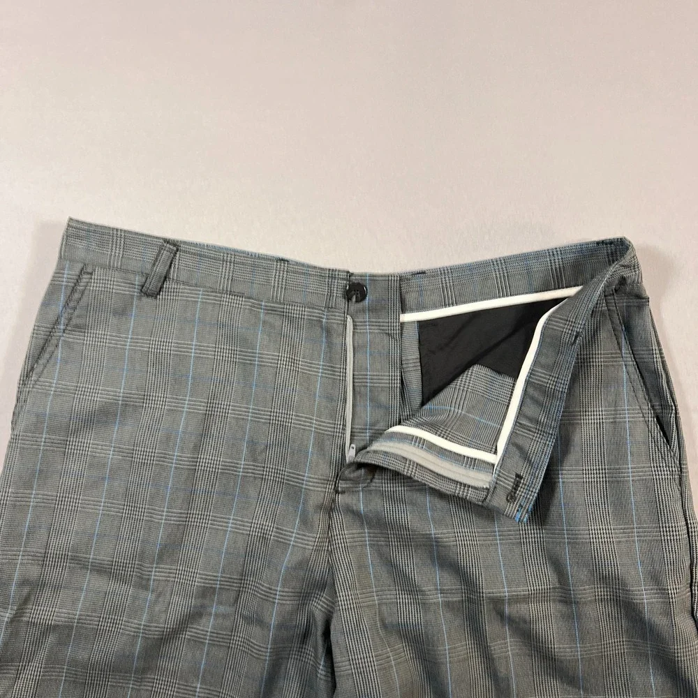Adidas Golf Shorts Mens 38 Gray Plaid Flat Front High Rise Performance Casual
